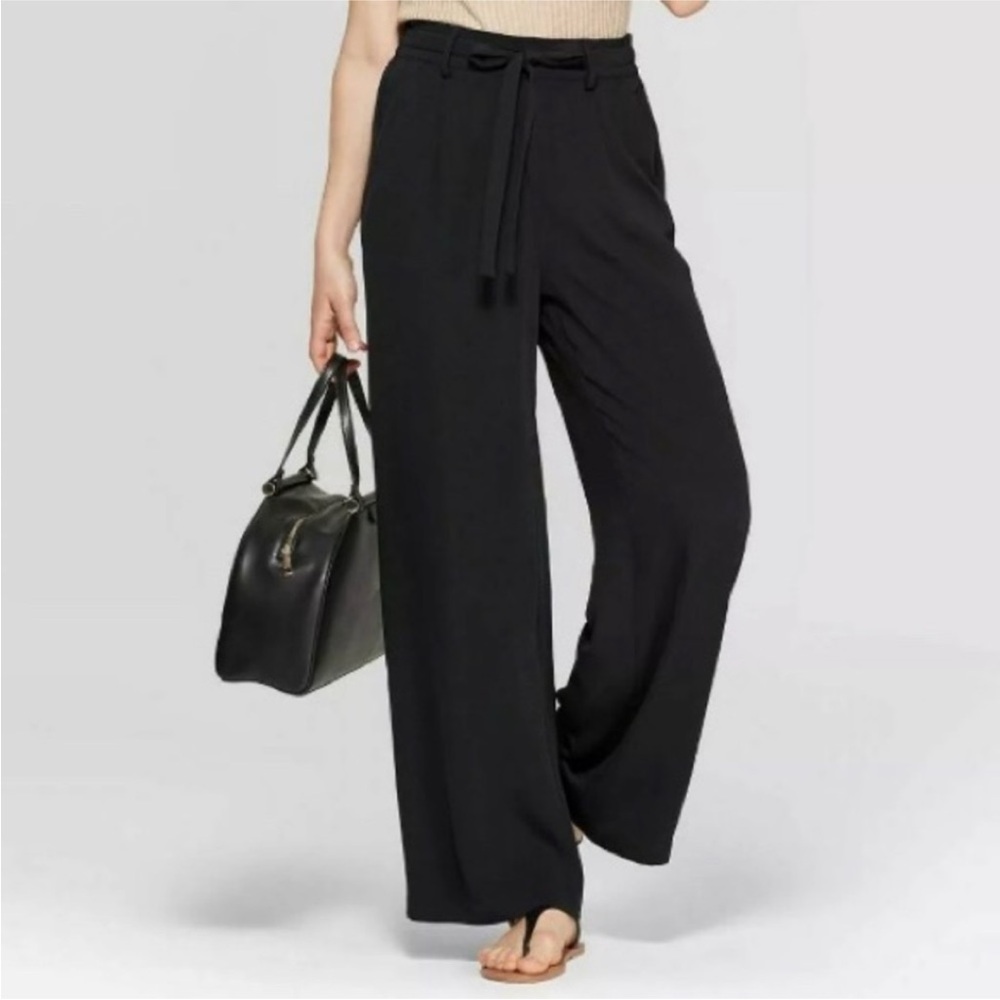 A New Day Women’s Black Wide Leg High Rise Tie Waist Pants - NWT